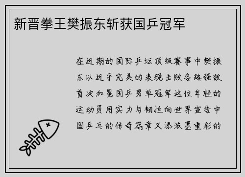新晋拳王樊振东斩获国乒冠军
